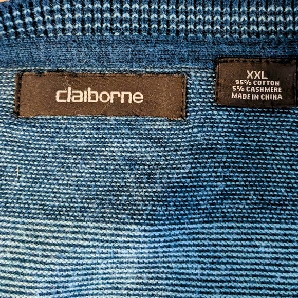 Claiborne Navy/Teal Cotton/Cashmere Blend V Neck Pullover Men's Size XXL - Picture 6 of 7